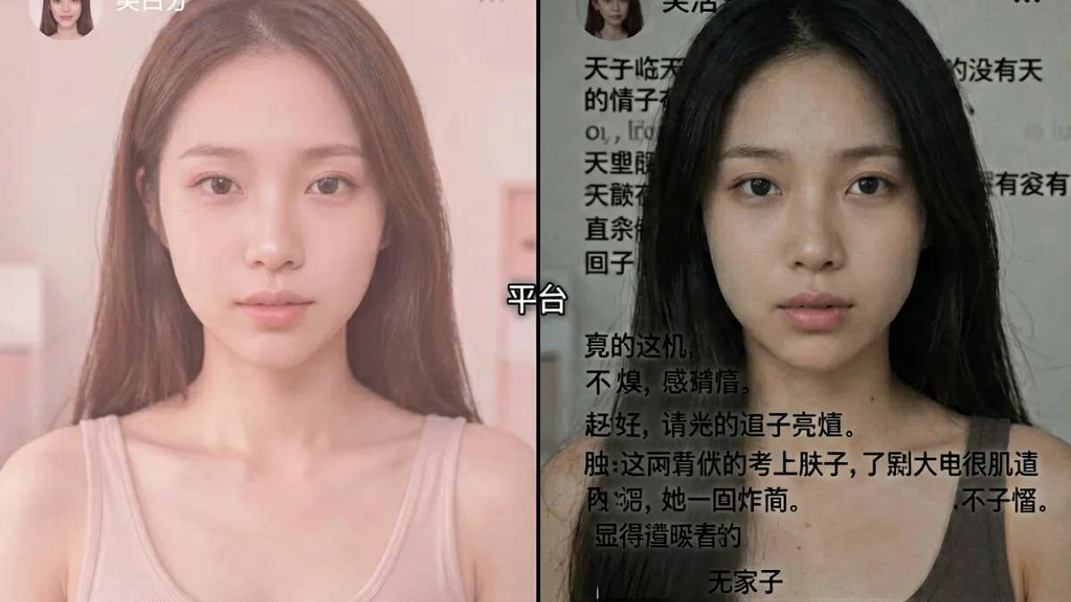小黄书与小红书内容风格对比示意图，左侧精致滤镜右侧真实生活感截图